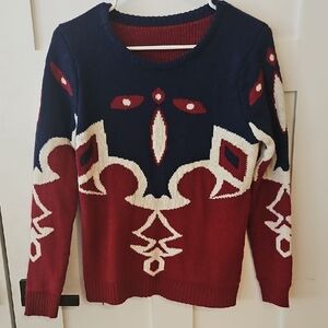 Vintage, Navy and Red Patterned Women's Sweater
